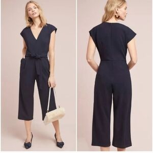 Anthropologie Deep Blue V-Neck Jumpsuit
